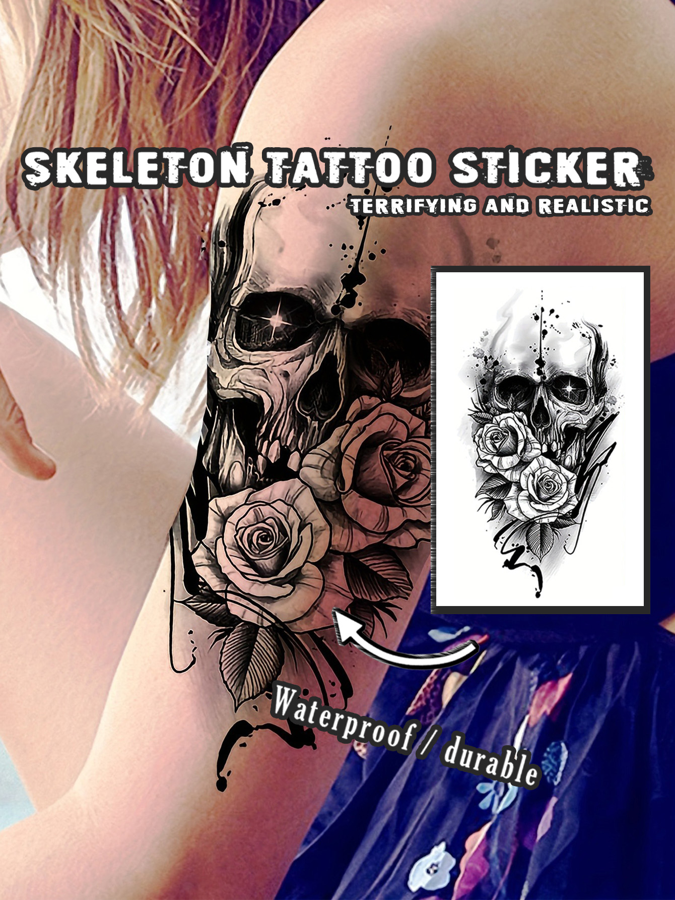 Realistic Death Skull Temporary Tattoo